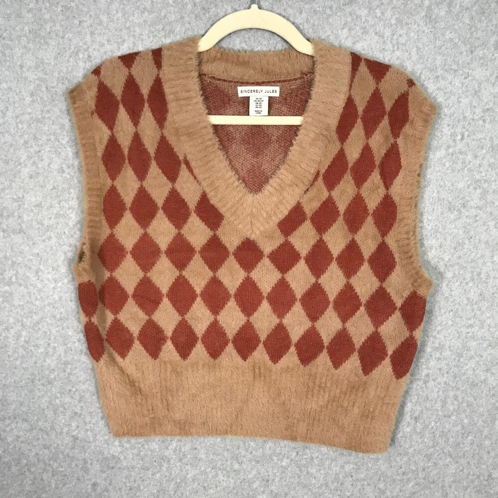 Sincerely Jules‎ Sweater Vest XS Academia Soft Cozy Old Money Twee Fuzzy Tennis